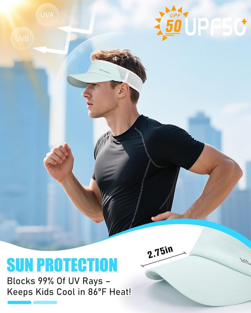 YANIKY Sports Sun Visor Hats for Women Men Lightweight Breathable Cooling Stretchy Visors Foldable UPF 50+ for Running Tennis Golf - Image 2